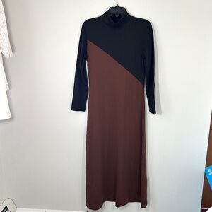 Vintage 90s Styleworks Black & Brown Colorblock Maxi Dress (Size 10)